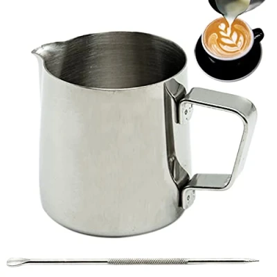 Immagine di Brocca per latte da 200 ml, in acciaio inox, con marchio di misurazione, perfetta caffè espresso e cappuccino barista (200 ml)