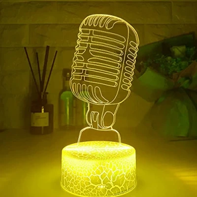 Immagine di Jinson well lampada per microfono 3D con illusione, luce notturna, 7 colori cangianti, interruttore touch, da tavolo, decorazione scrivania, USB giocattolo