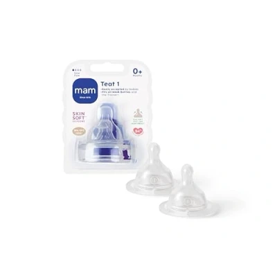 Immagine di MAM Teats Size 1, Suitable for Newborns, Slow Flow SkinSoft Silicone Baby Bottles, Fits all Feeding Essentials, Pack of 2