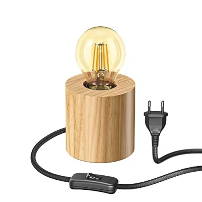 Immagine di ledscom.de lampada da tavolo HITO, in legno massiccio, rotonda, incl. E27 471lm oro retrò bianco extra caldo