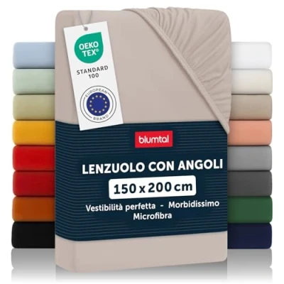 Immagine di Blumtal lenzuolo con angoli una piazza e mezza 150x200 cm sotto in microfibre certificato Oekotex lenzuola colore talpa