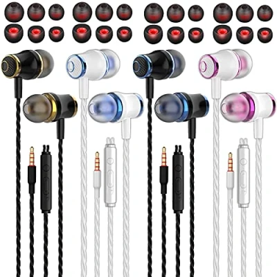 Immagine di MUNSKT 4 Paia Auricolari In Ear Cuffie con Microfono e Controllo del Volume, Suono puro Bassi Potenti, Isolamento Acustico Senza Grovigli, per iOS Android