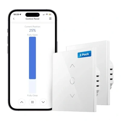 Immagine di Meross Interruttore Tapparelle WiFi, WiFi per Tenda Compatibile con Alexa, Google Home e Smartthings, Controllo Percentuale, Comando Vocale Telecomando 2 Pezzi