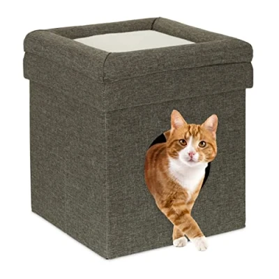 Immagine di Relaxdays Casetta per Gatti, Rifugio Gattini e Cani Piccoli, Cuccia Pieghevole a 2 Livelli, 44 x 38 cm, Grigio