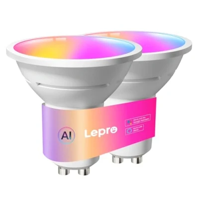 Immagine di Lepro BG1 AI Lampadina Smart GU10, Lampadine Intelligenti Wi Fi &amp; Bluetooth, RGBCCT Multicolore, Controllo Vocale/Sync Musicale, Funziona con Alexa/Google Home,AI Generare Luce per Casa,Festa, 2pcs