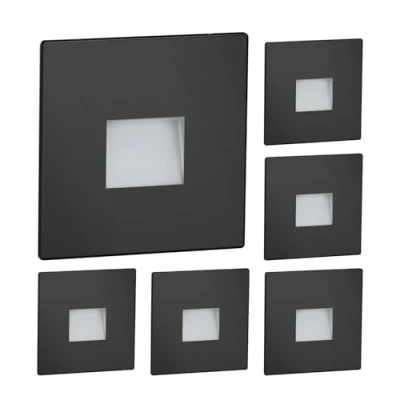 Immagine di ledscom.de 6 LED luce per scale/parete da incasso FOW interni ed esterni, downlight, angolare, nero, 85 x mm, bianco caldo