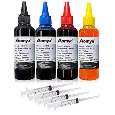 Immagine di Aomya Kit di ricarica universale per stampanti HP Canon, Epson, Brother, Lexmark, 400 ml, compatibile con cartucce CISS CIS System 4 Color Set gratuite (BK, C, M, Y)