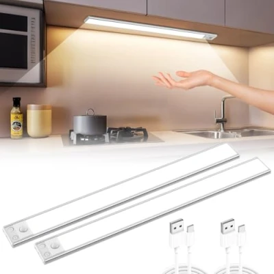 Immagine di COOLNIGHT Led Sottopensile Cucina 90 LED+350LM,USB Ricaricabile+1800mAH Luce LED,1 3 Secondi Installazione LED,Luci Cucina,Luce