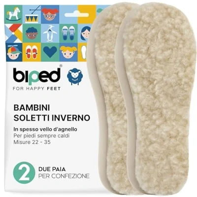 Immagine di biped 2 paia di Solette in lana d&#039;agnello per bambini invernali extra spesse riscaldanti tutte le scarpe e gli stivali dei z1021(22 23)
