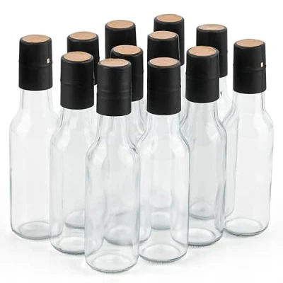 Immagine di Winter Shore Bottiglie Vetro da 150 ml con Coperchi e Tappi Termoretraibili (Pacco 12) Riutilizzabili Mini per Vino Salse Piccanti Succhi
