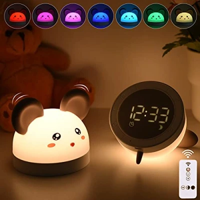 Immagine di Luce Notturna Bambini Sveglia Digitale Bawoo RGB Notte LED Ricaricabile Lampada con Telecomando Tattile Dimmerabile per Camera Letto Campeggio