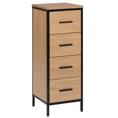 Immagine di EUGAD Cassettiera da Bagno con 4 Cassetti, Mobiletto Salvaspazio in Legno e Metallo, Armadietto Terra Multiuso, Marrone Nero, 30x30x82cm