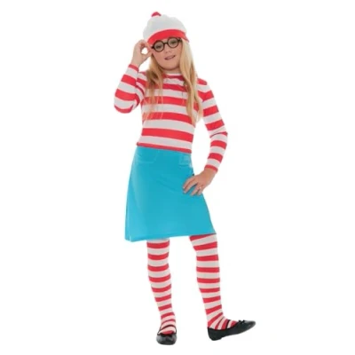 Immagine di SMIFFYS Costume da bambino Dove è Wally? Wenda, Rosso e bianco, con cappello, top, gonna, occhiali collant