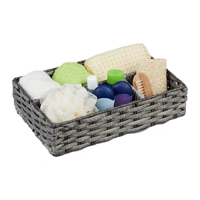 Immagine di Relaxdays Cestino Bagno Portaoggetti, 4 Scomparti Salvaspazio, Contenitore Universale dal Design Intrecciato, Nero, PE, Metallo, 1 pz