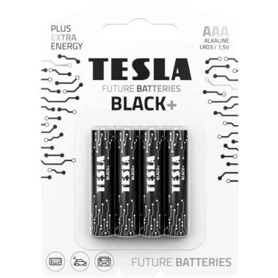Immagine di Tesla Batterie alcaline Black+ AAA Maximum Power, 10 anni di durata, a lunga senza perdite, 4 pezzi [confezione da 1]