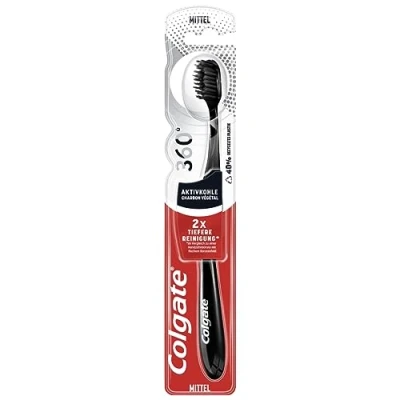 Immagine di Colgate spazzolino da denti a 360 al carbone attivo medio, 1 pezzo manuale pulisce denti, lingua, guance e gengive