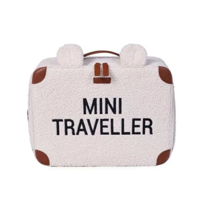 Immagine di CHILDHOME, Valigia per bambini, Weekend, formato cabina, compatto, resistente, con manico trasporto, etichetta nome, design, materiale morbido, mini viaggiatore, Teddy ecru
