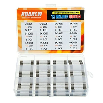 Immagine di HUAREW 12 Valori 60 Pezzi 6x30 mm 1A 2A 3A 4A 5A 6A 7A 8A 10A 15A 20A 30 a 250 V fusibile in ceramica fusione lenta Kit di classificazione