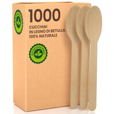 Immagine di 1000 Cucchiai Ecologici in Legno di Betulla Monouso 100% Naturali Biodegradabili e Compostabili Posate Usa Getta