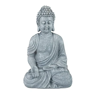 Immagine di Relaxdays Statua Buddha Seduto 18 cm, per Soggiorno e Bagno, Resistente all’Umidità, In Pietra Artificiale, Grigio
