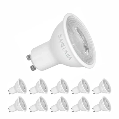 Immagine di Sanlumia Lampadine LED GU10 6W, Equivalenti a Alogene da 75 Watt, 530lm, Luce Bianca Calda 3000K,Angolo del Fascio di 38 Gradi Non Dimmerabile, Confezione 10