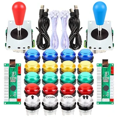 Immagine di Fosiya 2 Giocatori Kit Pulsanti Joystick Arcade Ellisse Stile Ovale 8 Direzioni Bat + 20 LED per Controller Videogiochi Tutti PC Windows MAME Raspberry Pi 3 4