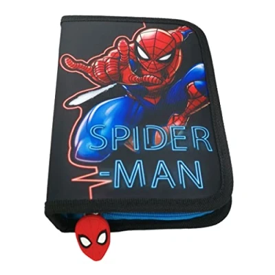 Immagine di Theonoi Astuccio a 2 scomparti doppio piano per la scuola, portamatite, completo di oggetti cancelleria, Spiderman