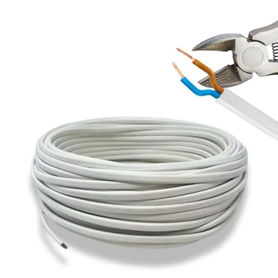 Immagine di HALOTEC 25 metri Cavo elettrico 2 fili 2x0.75 H03VVH2 F Doppio isolamento PVC per installazione corrente Bianco piatto due