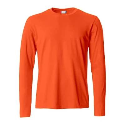 Immagine di Clique T shirt manica lunga Uomo Basic L/S, in cotone Jersey, colletto elasticizzato, nastrino parasudore, vestibilità slim fit (arancio 3XL)