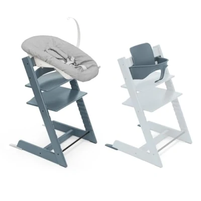 Immagine di Seggiolone Tripp Trapp di Stokke, Fjord Blue (Include Sedia + Baby Set 2) con Newborn Design Sicuro, Regolabile, Ergonomico