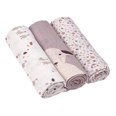 Immagine di LÄSSIG Coperta Puck per neonati Panno di garza Set 3 pezzi in cotone 80 x cm/Heavenly soft Swaddle L Tiny Farmer Flowers