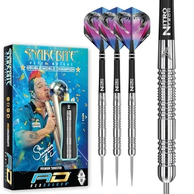Immagine di RED DRAGON Peter Wright Snakebite Euro 11: 20g Freccette Tungsteno con Punta Acciacio, Voli e Aste