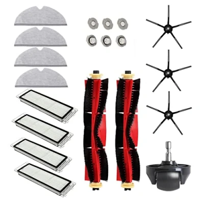 Immagine di Kit di accessori ricambio per aspirapolvere Xiaomi Roborock S6 S60 S65 S5 MAX T6, 20 pezzi, include 2 spazzole a rullo, 3 laterali, 4 filtri, panni mocio, 6 nuclei acqua, 1 ruota