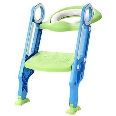 Immagine di Riduttore Water Bambini WC per con Scaletta pieghevole l&#039;addestramento al Vasino,antiscivolo, resistente, design e regolabile in altezza (Blu Verde)