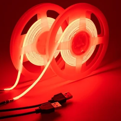 Immagine di GOMING 5V 5mm Larghezza COB USB Striscia LED Rosso Alimentato da 4M(2 Pezzi x 2M) Alta Densità 400LED/M Flessibile IP20 Non Impermeabile Nastri per DIY Illuminazione Decorativa