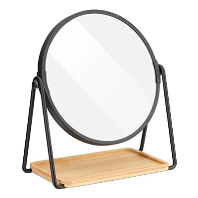 Immagine di Navaris Specchio Trucco con Portagioielli Specchietto Cosmetico Ingrandimento 1x 2X Make Up Girevole 360 Ø17,5cm Vassoio Portagioie Nero