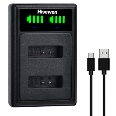Immagine di Hisewen NB 13L Caricatore doppio LED per Canon PowerShot G7X Mark II, G7X, G1X III, G5X, G9X, G9X SX620 HS, SX720 SX730 SX740 HS