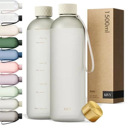 Immagine di KIVY Borraccia sottile da 1,5 l, leggera e infrangibile, riutilizzabile, in Tritan, a prova di perdite, per donne uomini, senza fuoriuscite, lavabile lavastoviglie, BPA