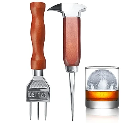 Immagine di Ice Pick Set di 2 con Manico in Legno, Cippatrice per Il Ghiaccio 304 Acciaio Inox,Tritaghiaccio,Scalpello Ghiaccio, Tritato, sicurezza bar da cucina