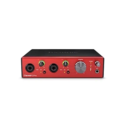 Immagine di Focusrite Clarett+ 2Pre, interfaccia audio USB C alimentata tramite bus per la produzione musicale, con due preamplificatori professionali e uscite cuffie/ingressi strumenti potenti trasparenti