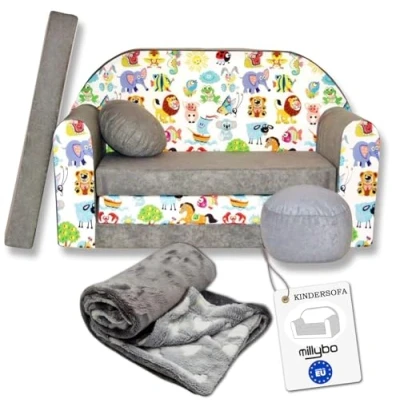 Immagine di Millybo Divanetto Bambini 3 in 1, Divano per Bambini, colore: Grigio