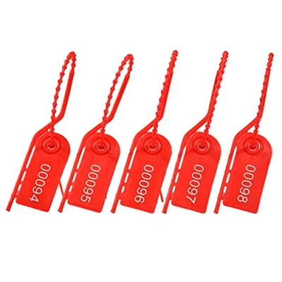 Immagine di Lzbignun 100 guarnizioni in plastica per estintore, fascette numerate con zip, etichette di sicurezza, linguetta sicurezza kit primo soccorso, borsa (rosso)