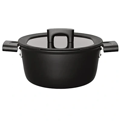 Immagine di Fiskars Pentola con coperchio, Ø 22 cm, Capacità: 3,5 litri, Adatta a tutti i piani cottura, Alluminio/Plastica, Resistente ai graffi, Rivestimento antiaderente, Hard Face, 1052227