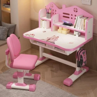 Immagine di scrivania e sedia per bambini, regolabile in altezza, distanza dorata evitare miopia, bambini con ampio cassetto ragazzi ragazze