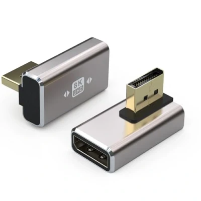Immagine di VMOJO Confezione da 2 adattatori DisplayPort, alloggiamento in lega, 8 K UHD HDR Displayport (DP) 1,4, angolo verticale inverso, maschio a femmina, spina di prolunga, convertitore 8K@60Hz/4K@144Hz