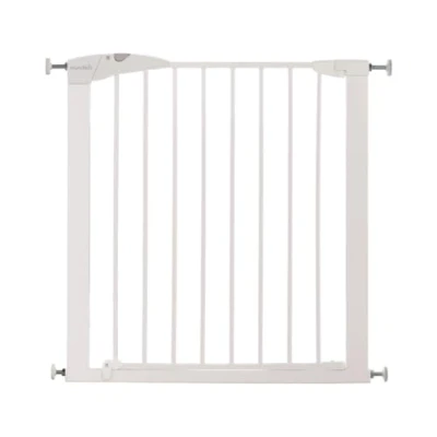 Immagine di Munchkin Maxi Secure Cancelletto di Sicurezza per Bambini, Barriera in Metallo Scale e Vani Porta, Fissaggio a Pressione senza Viti, Larghezza da 76 82 cm, Colore: Bianco