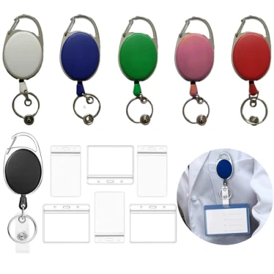 Immagine di 12 Pezzi Portachiavi Retrattile Set, Porta Badge con Carte, Bobina Badge, Allungabile, Clip a per Cordino, Carta d&#039;Identità