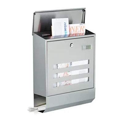 Immagine di Relaxdays Cassetta Postale con Scomparto per Giornali, Portariviste, in Acciaio Inox, HLP: 42 x 35 12,5 cm, Argento, Metallo, 12.5x35x42 cm