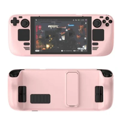 Immagine di Custodia protettiva colorata Adatto per Steam deck Materiale PC a copertura totale con supporto Sensazione di pelle amichevole Accessori console gioco (pink)