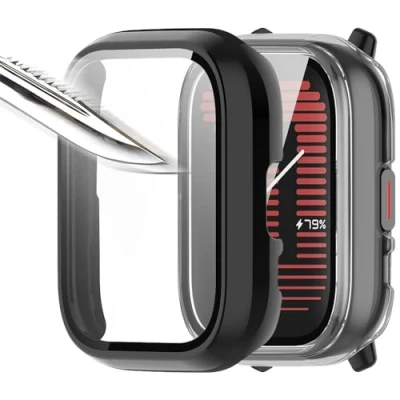 Immagine di Msiall [2 pezzi] nero Transparent con Pellicola Protezione Schermo Vetro Temperato per Amazfit Active, 9H Durezza PC Case,Bumper,Sottile Case Protettiva Completa Smart Active